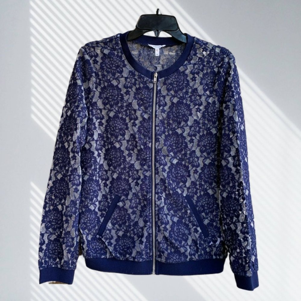 Maurices Full Zip Lace Top Baseball Style Jacket Blue Size M